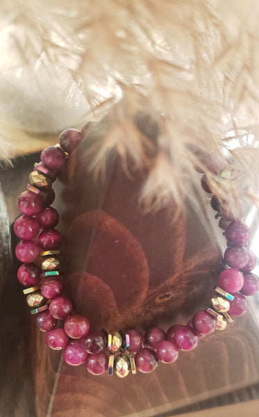 Fuchsia Tiger's Eye Beaded Bracelet Set