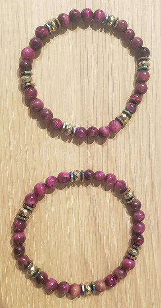 Fuchsia Tiger's Eye Beaded Bracelet Set
